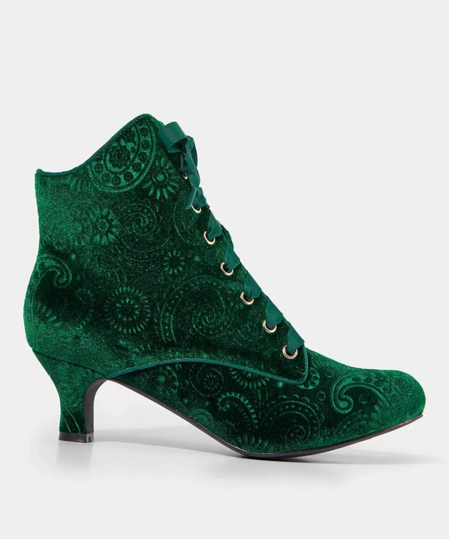 Fashion Joe Browns True Elegance Embossed Velvet Boots Dark Green