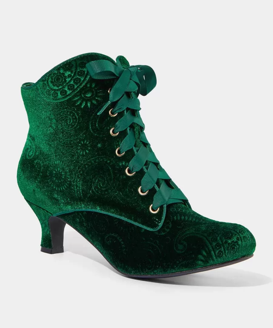 Fashion Joe Browns True Elegance Embossed Velvet Boots Dark Green