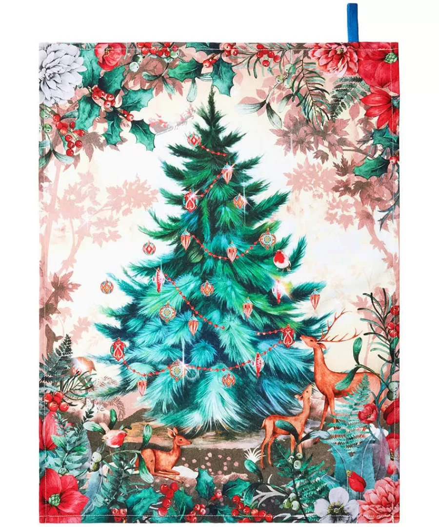 Store Joe Browns Wondrous Woodland Pack Of 3 Christmas Tea Towels Blue