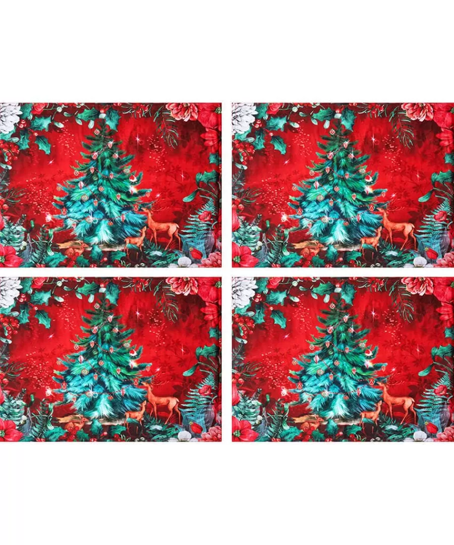 Hot Joe Browns Wondrous Woodland Pack Of 4 Christmas Placemats Red
